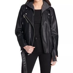 Levi’s Women’s Hooded Faux-Leather Moto Jacket (Large)